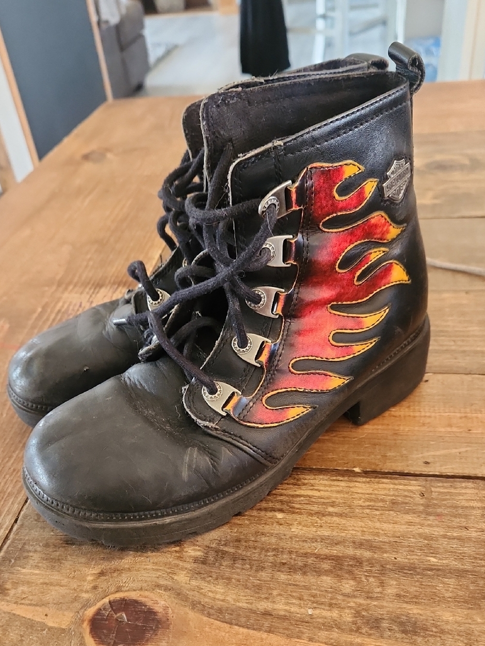 Harley-Davidson Women's Black Leather Flame Lace-Up Boots